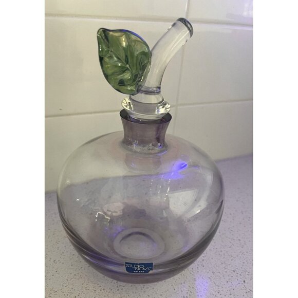 Poland Studio Nova Art Glass Purple Apple Carafe Decanter & Stopper w Label 8" - Picture 12 of 12